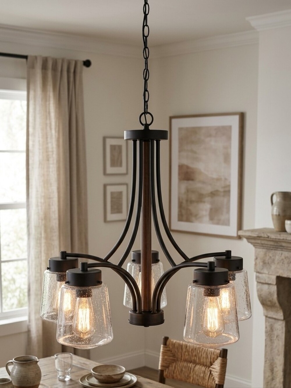 Canarm Riva 5-Light Black and Wood Contemporary Chandelier new In box